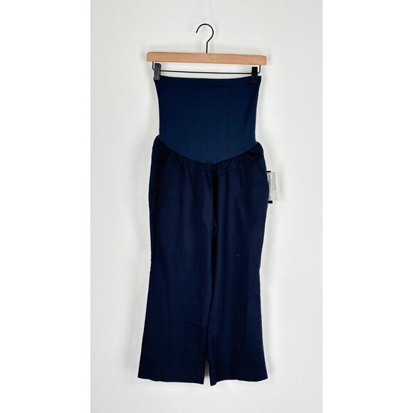 A Pea In The Pod Womens Maternity Pants Pull On Wide Leg Navy Blue Size S NWT - Picture 1 of 9